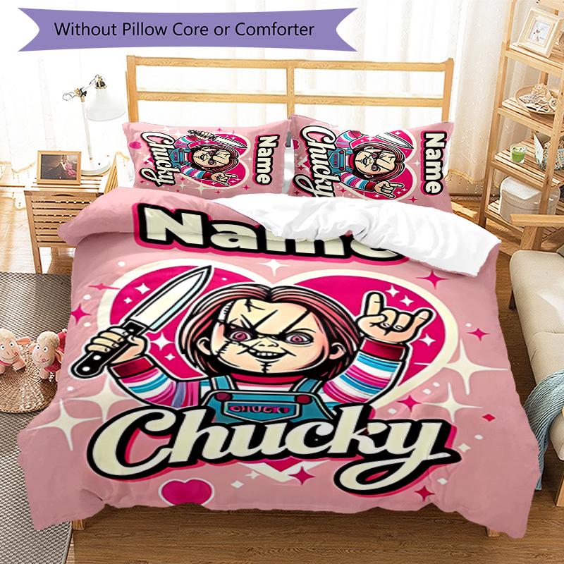 3pcs Custom Name Chucky Bedding Set Duvet Cover Closure Includes 1 Duvet Cover & 2 Pillowcases for All Seasons Bedroom Decor