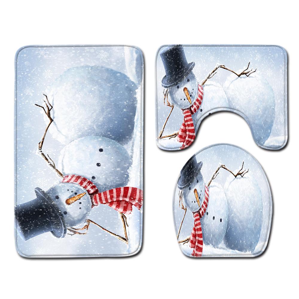 Christmas Bathroom Floor Mat Toilet Three-Piece Set