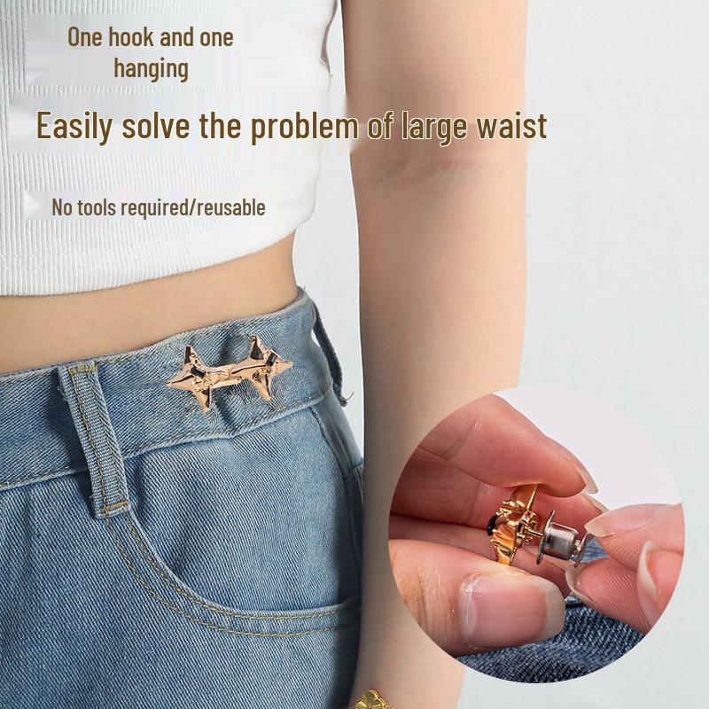Four-Pointed Star Adjustable Cinch Buckle for Jeans - No-Punch Waist Reduction Button