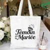 French Girl EVJF Future Bride Team Canvas Tote Bags Bachelorette Party Bridal Shower Shopping Bags with Diamond Ring Design