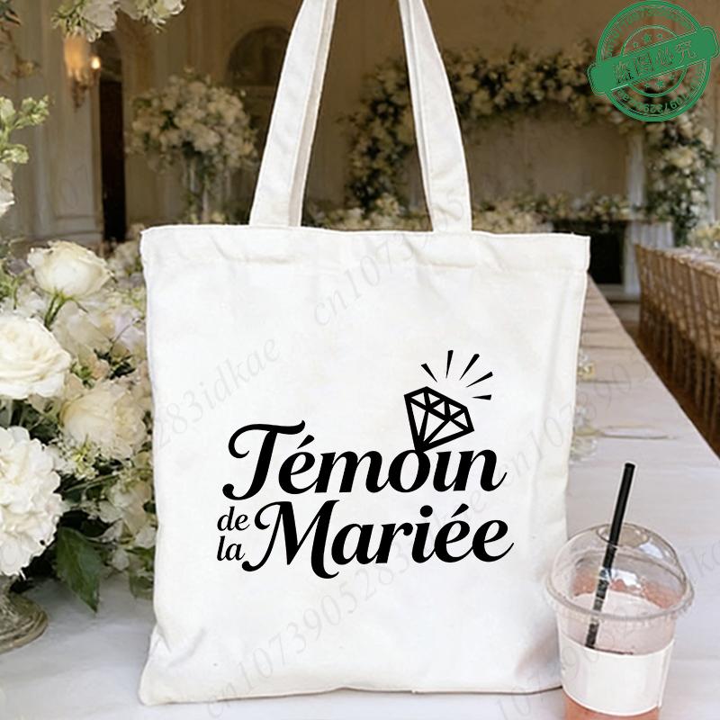 French Girl EVJF Future Bride Team Canvas Tote Bags Bachelorette Party Bridal Shower Shopping Bags with Diamond Ring Design