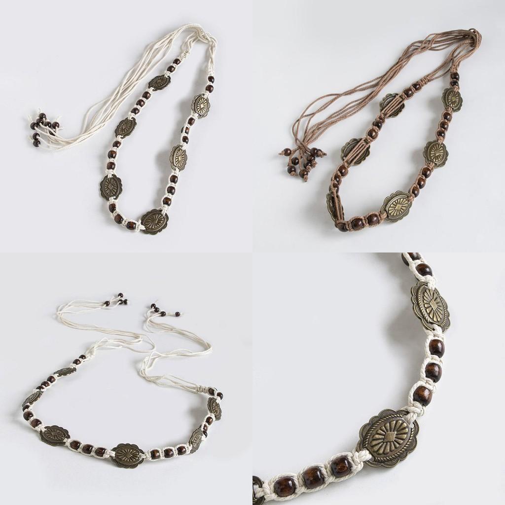 Metal Bohemian Style And Wooden Bead Decor Women Casual Woven Belt Daily For