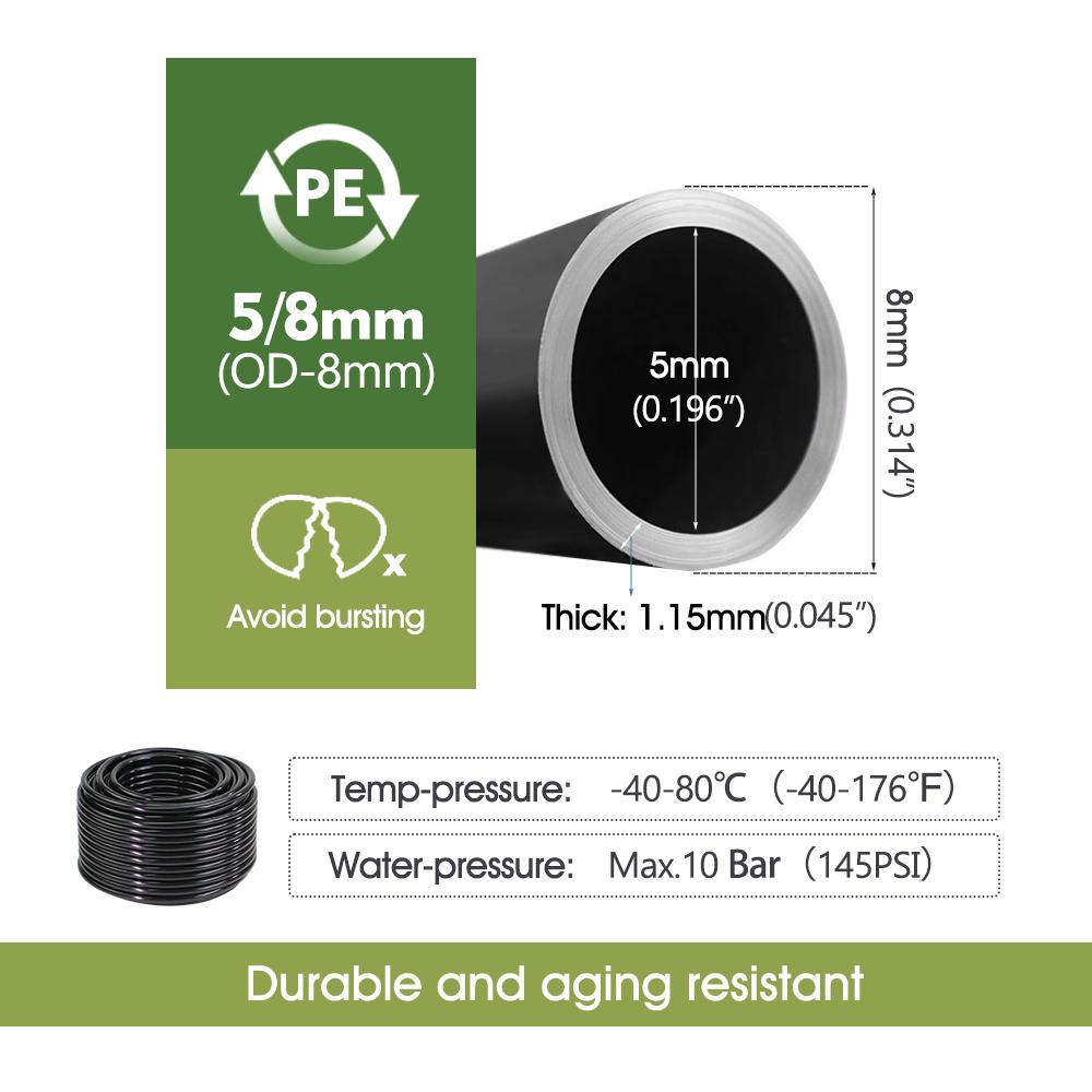 3-50M OD-6mm 8mm 12mm Black PE Hose Pressure-Proof 4/6mm 5/8mm 9/12mm Drip Irrigation Pipe 3/8" 1/4" Garden Plants Watering Tube