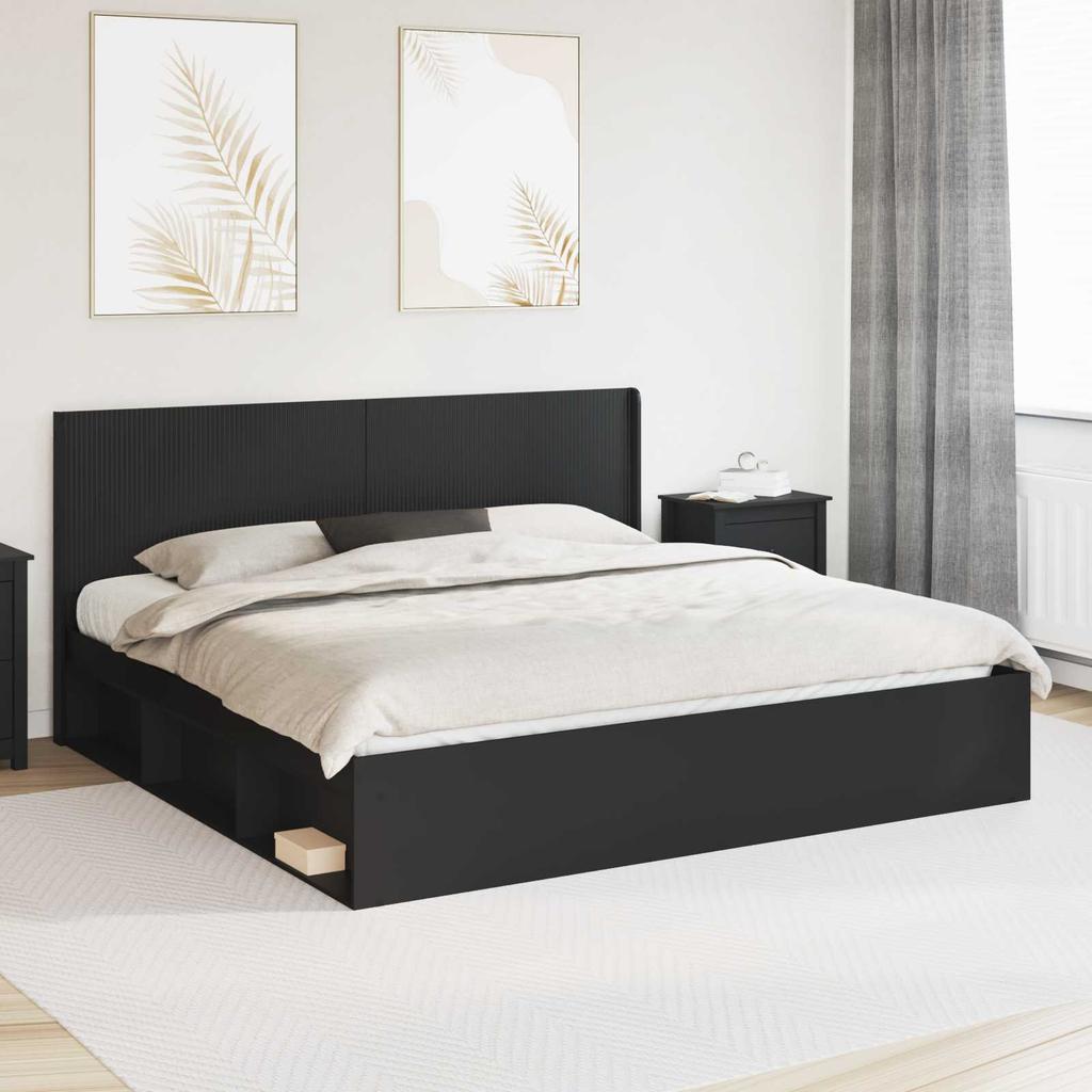 Bed Frame with Storage Space and Headboard Black 200 X 200 Cm