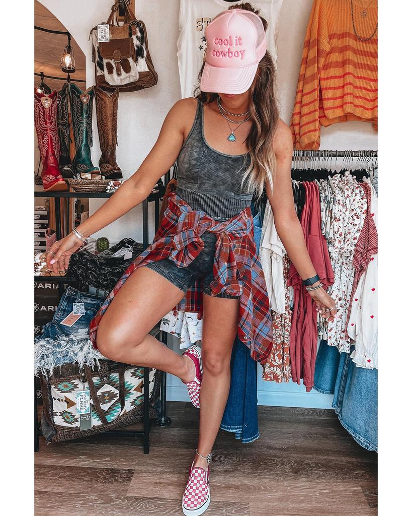 Azura Exchange Red Plaid Print Loose Vintage Shirt