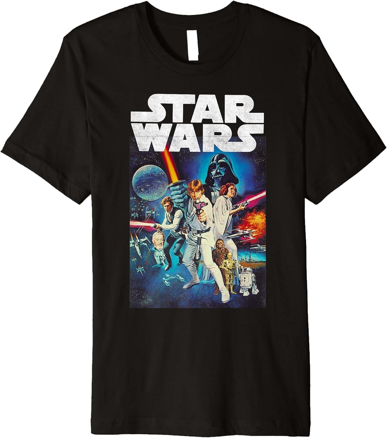 Звездные войны Винтажный Постер Актерского Состава Премиум Футболка S чёрный