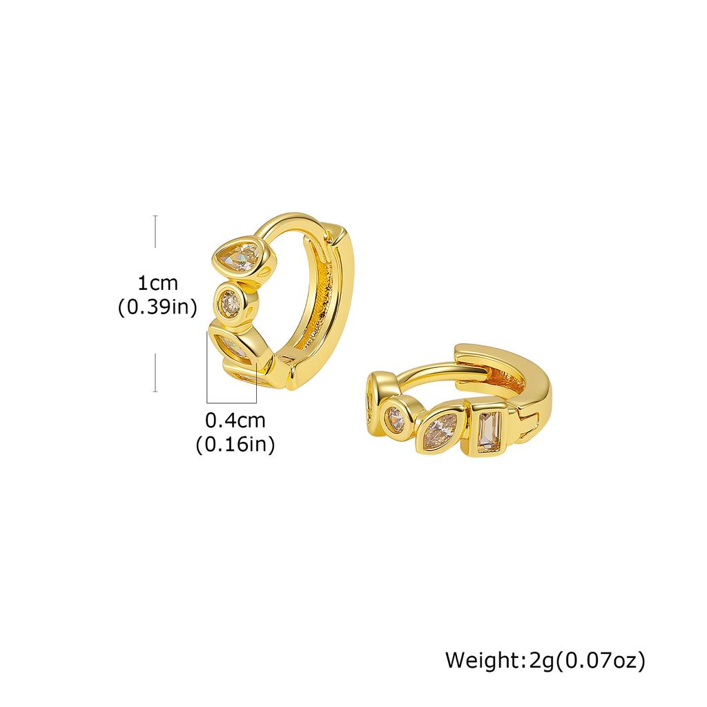 Elegant Colorful Cubic Zircon Women's Small Hoop Huggies Earring, All-match Hand French Style Jewelry