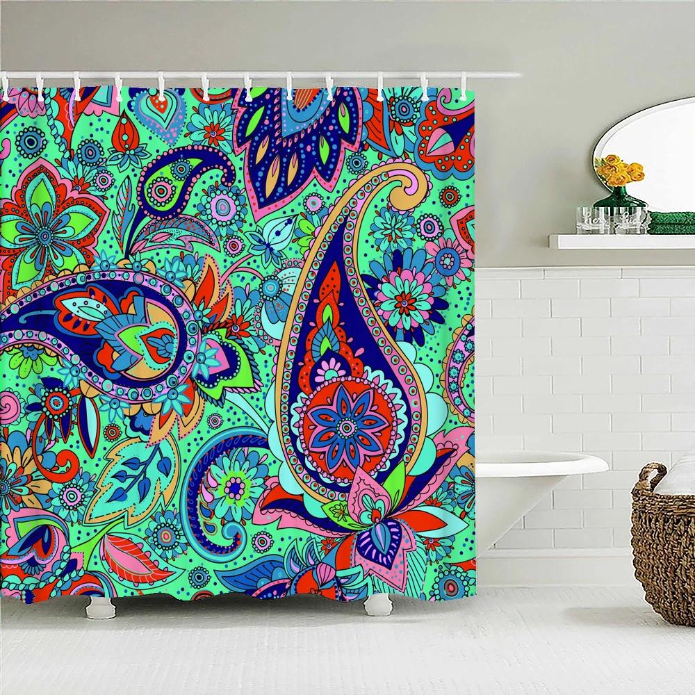 3D Indian Bohemia Print Shower Curtain With Hooks Nordic Style Bohemian Style Mandala Waterproof Fabric Home Bathroom Curtains