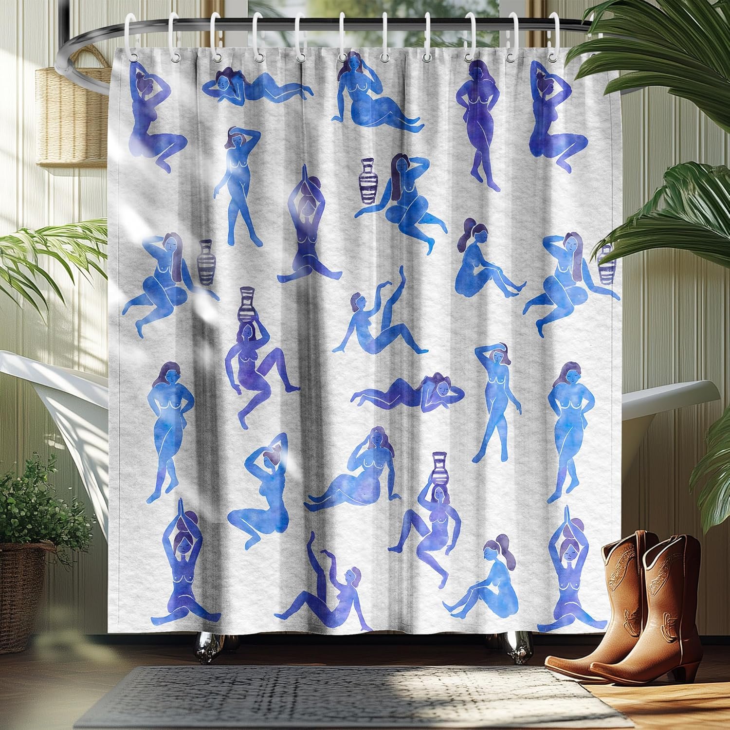 

Blue Female Silhouette Yoga Pose Pattern Waterproof Shower Curtain 180X180Cm Artistic Line Drawing Bath Curtain For Home Decor W60H190(CM)-1 Pcs