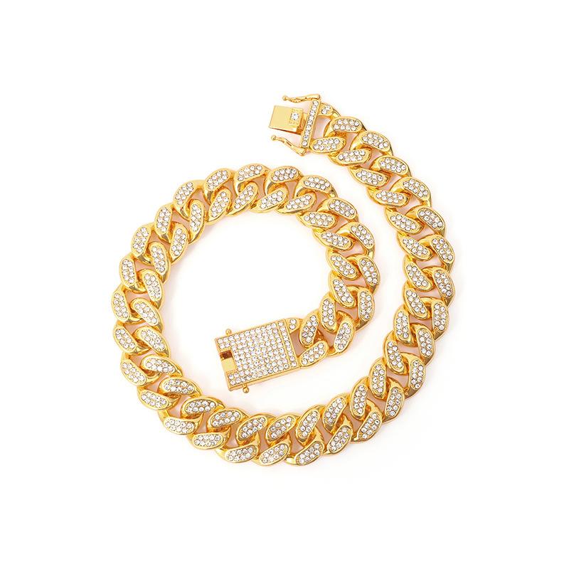 Hip Hop 20Mm Full Diamond Lines Men'S Necklace Exaggerated Personality Rap Rhinestone Chain Cuban Chain Necklace