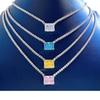 Luoxi Temple S925 Silver Necklace with Pink, White, and Yellow Rectangular High Carbon Diamonds - European and American INS Style