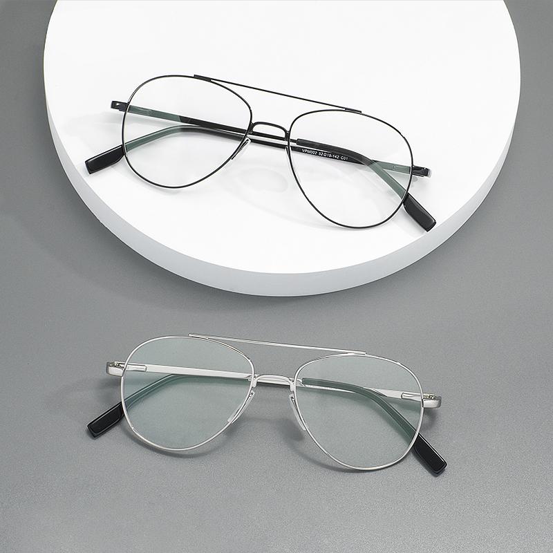 Men Women Double Bridge Eyeglasses Frame Metal Full Rim Pilot Glasses Frame With Spring Hinge For Optical Prescription Lenses