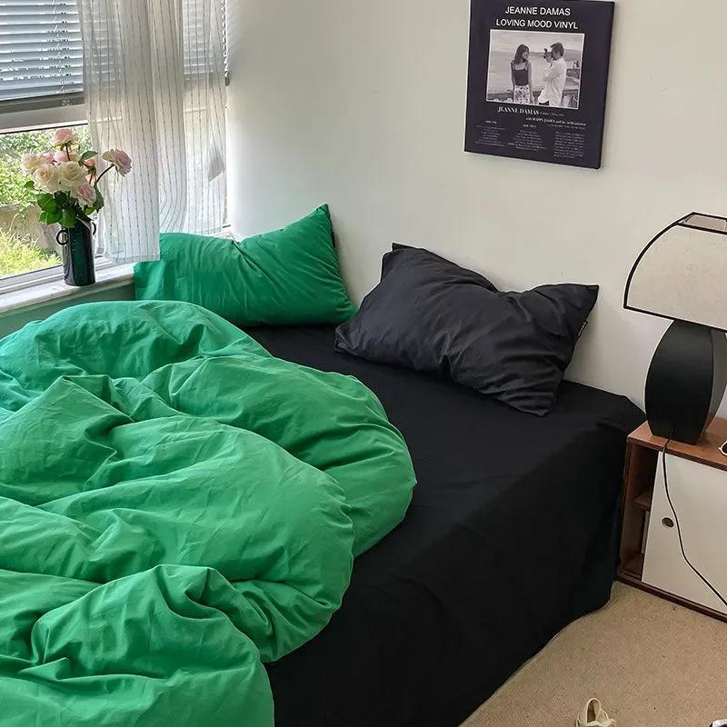 Ins Style Bedding Set Fashion Solid Color Washable Duvet Cover Without Comfortable Pillowcases Sheet for Student Soft Home Texti