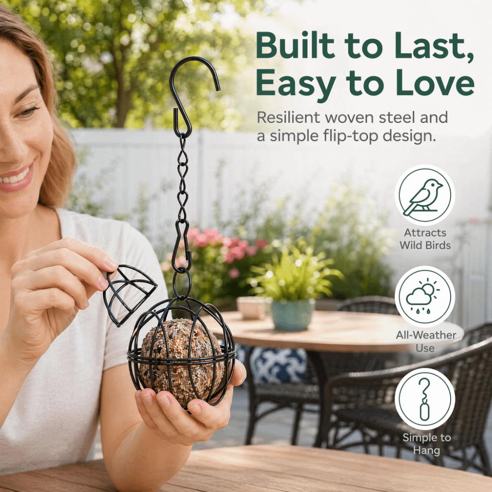 4Pcs Black Bird Suet Ball Feeder Hooks Included Hanging Bird Feeders Fat Ball Feeder Outdoor Garden