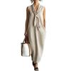 Maxi Abito da Donna con Scollo a V e Nodo sul Davanti, Abito Estivo Senza Maniche Ampio, Casual Fluido da Viaggio Vacanza Lungo con Tasche