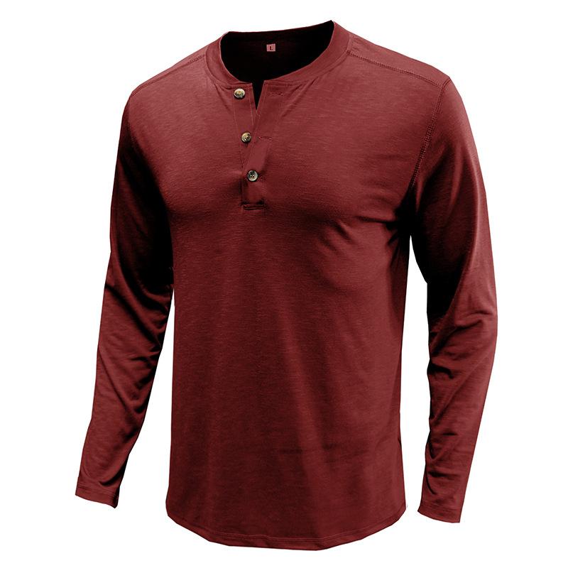 Autumn and Winter Classic Solid Round Neck Button Long Sleeve Men's T-Shirt