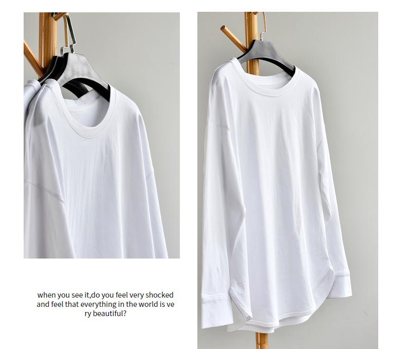Lace Spliced Plus Size Pure Cotton Long Sleeve T-Shirt - Mid-Length Early Autumn Women's Top