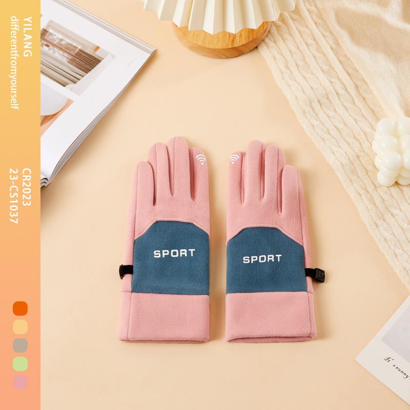 

Осенне-зимние теплые плюшевые перчатки с сенсорным экраном для женщин, студентов, для велоспорта, для улицы, противоскользящие, с пятью пальцами