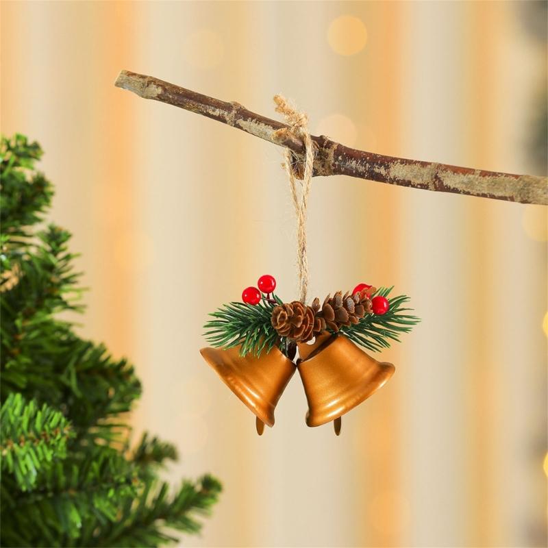 5PCS Metal Bells Hanging Decorations for Christmas Tree Door Window Indoor and Outdoor Holiday Ornament