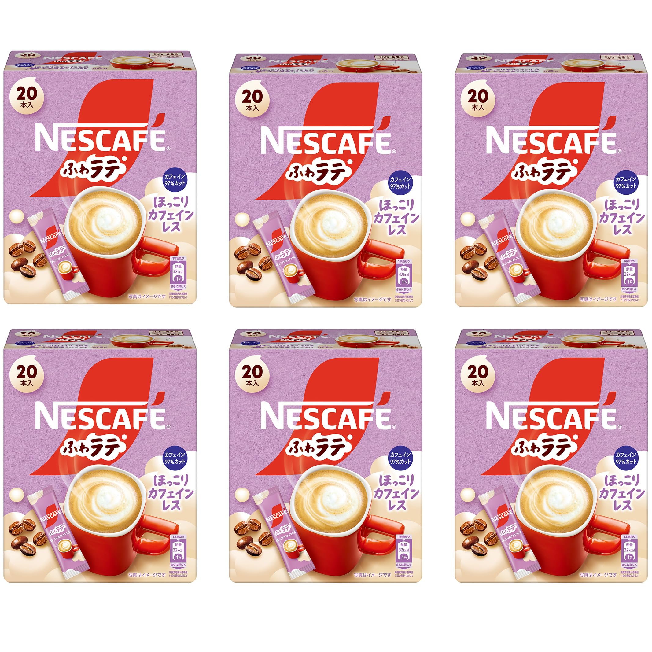 

Nescafe Fluffy Latte Hokkori без кофеина 20P x 6 стиков Cafe в индивидуальной упаковке (6,6 г/л) коробки, Кофе, Латте,
