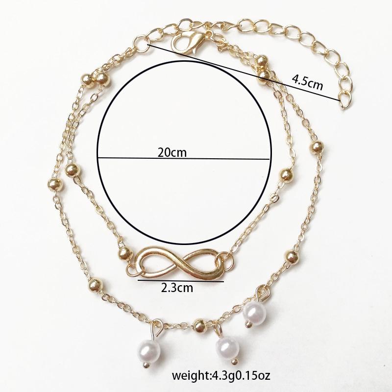 Anklet Jewelry, Pearl 8-character Anklet, Handmade Beaded Double-layer Bracelet, Versatile Jewelry.