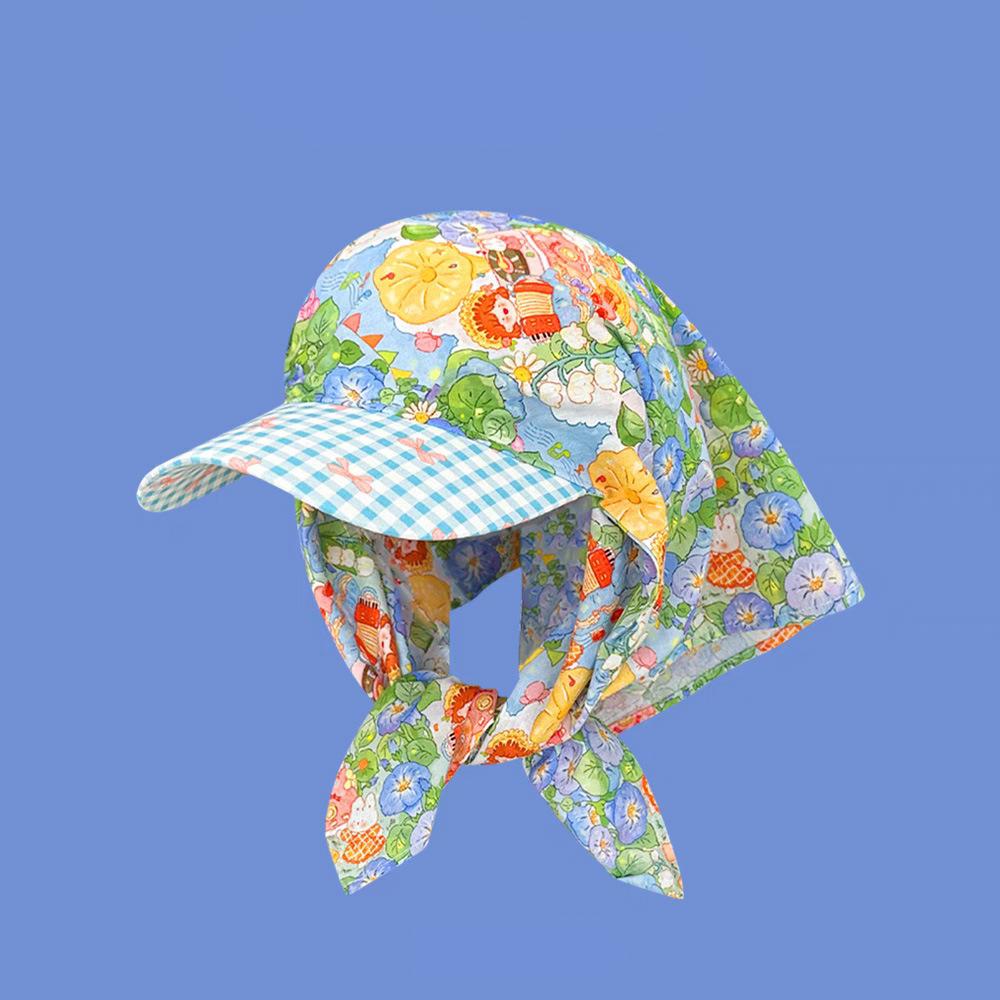 French Retro Monet Garden Turban Hat Women's Spring and Summer Sun Protection Triangle Scarf Head Cover Cap Trendy