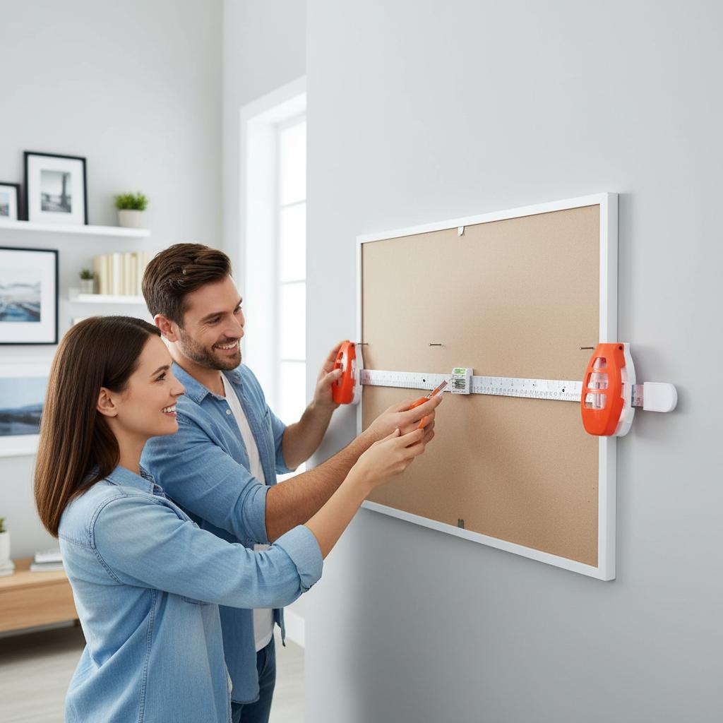 Picture Frame Hanger with Level Tool Installation Device for Wall Art Including Measuring Ruler Built-in Level and Nail Pusher