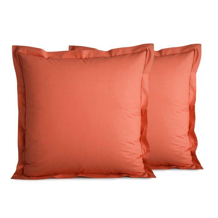 Taie d'oreiller percale de coton peigné "Julian" toutes dimensions Coton Pur - Julian Terracotta - 65 x 65 cm volant plat piqué