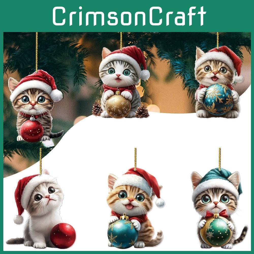 Cat Christmas Hat Car Hanging Decor Acrylic Pendant Tree Ornament Holiday Travel