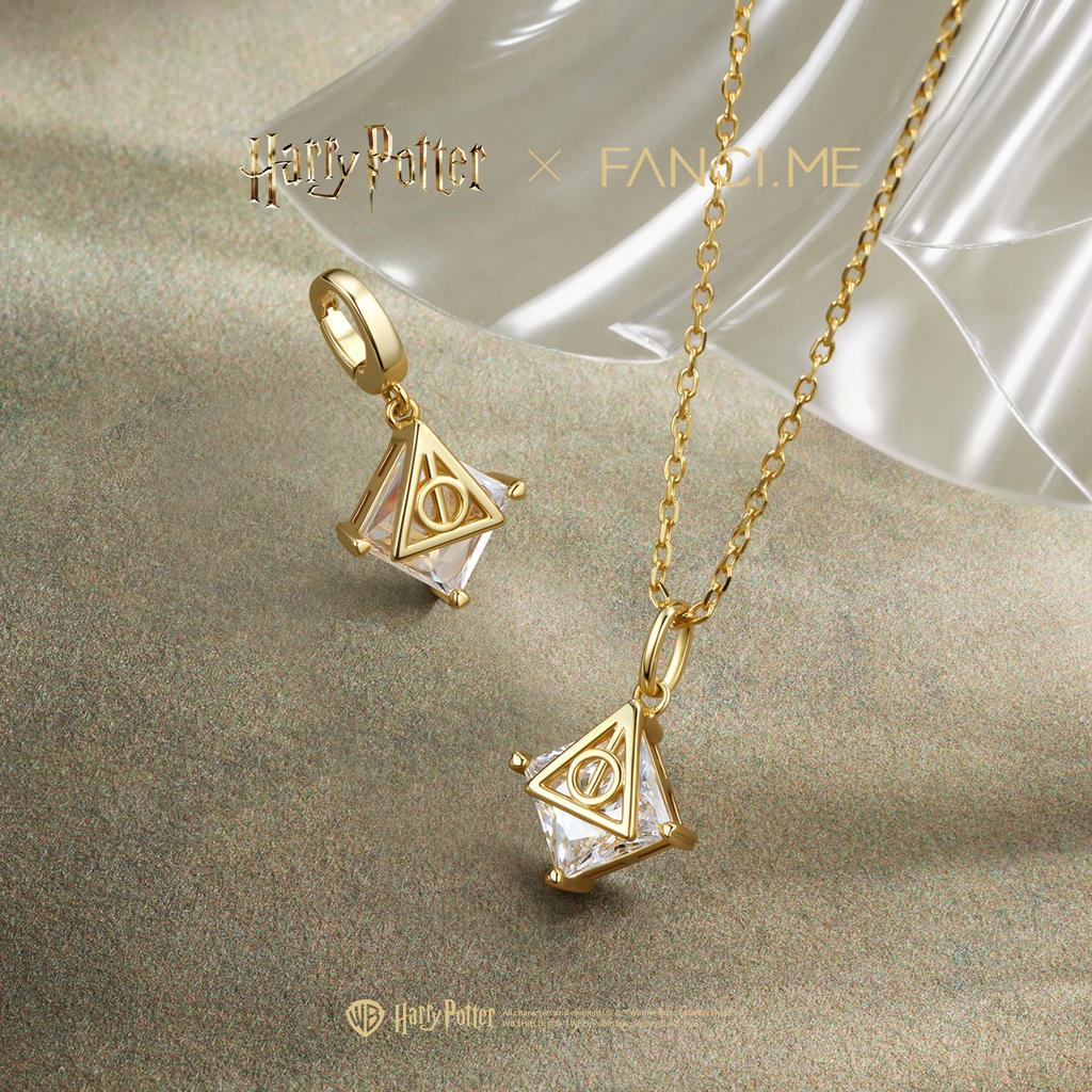 FANCIME x Harry Potter Official Collaboration Deathly Hallows Necklace, Silver, Harry Potter themed box, Halloween, Christmas gift