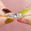 Huitan Round Moonstone Silver Color Ring for Female Graceful Engagement  Women Wedding Bands Aesthetic Finger Accessories