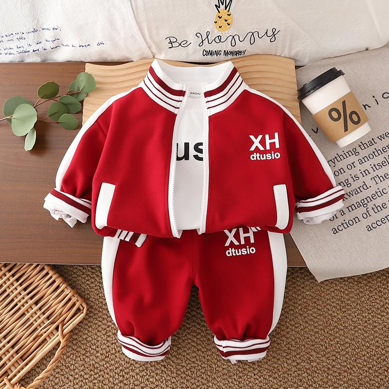 Boys' Long Sleeved Three Piece Set - Casual Black Sportswear Set - Cool Baseball Uniform -6 Months -6 Years Old