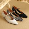 Fashion New Spring/summer Mary Jane Shoes Genuine Leather Shoes for Women Fashion Square Toe Shallow Women Pumps Chunky Heels Beige