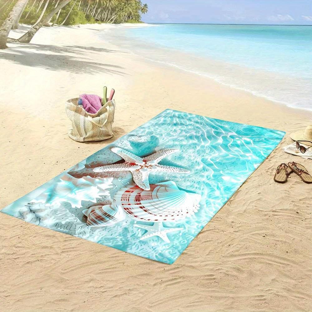 Starfish Seashell Water Ripple Print Beach Towel Polyester Soft Quick Dry Large Bath Towel Summer Swimming Pool Surfing Blanket