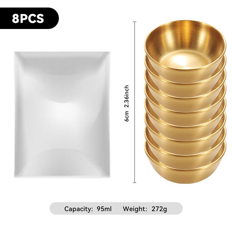 4-Piece Set of Gold 304 Stainless Steel Round Seasoning & Dipping Bowls for Soy Sauce