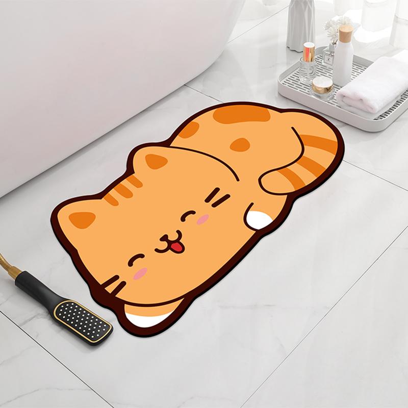 Covor de podea cu uscare rapidă din noroi de pământ de diatomee în formă de desene animate, covor absorbant pentru baie, covoraș de ușă în formă de animal, cauciuc anti-alunecare