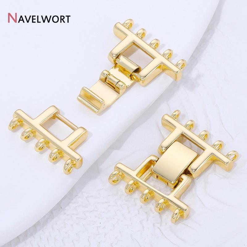 18K Gold Plated Brass Square Connector Clasps Pearl Clasps Fastener For Bracelet Necklace Making Accessories Jewelry Materials