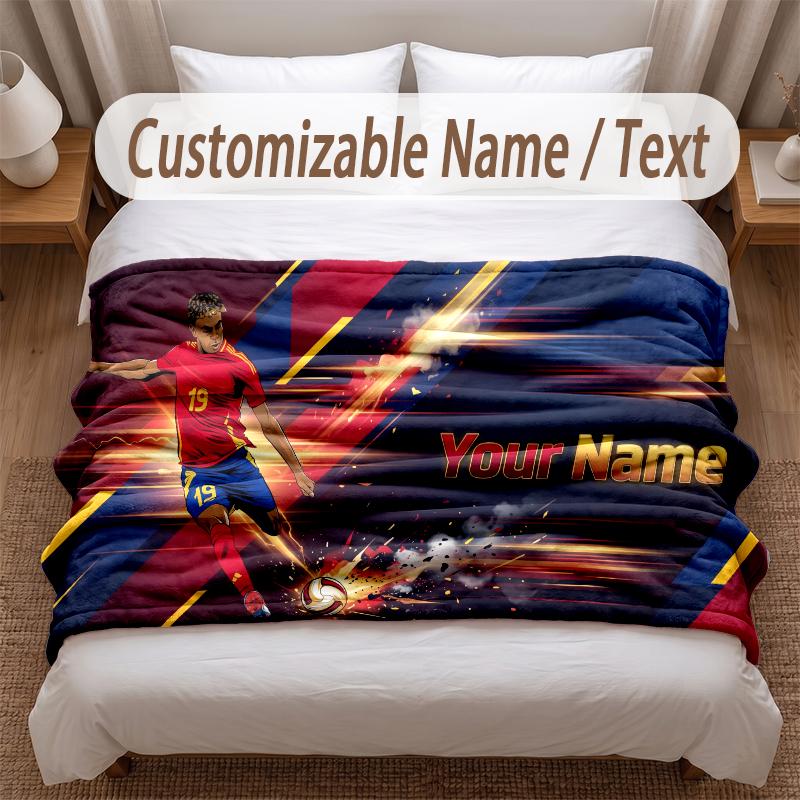 Lamine Yamal Printed Flannel Blanket Custom Name Text Soft Warm Throw For Bedroom Holiday Gift