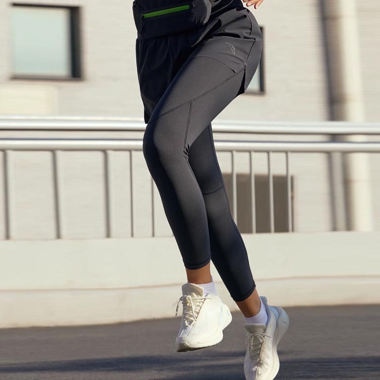 Anta Running Series Color Block Logo Breathable Casual Fake Two-Piece Sports Long Pants Women Bottoms Black 962335301-2