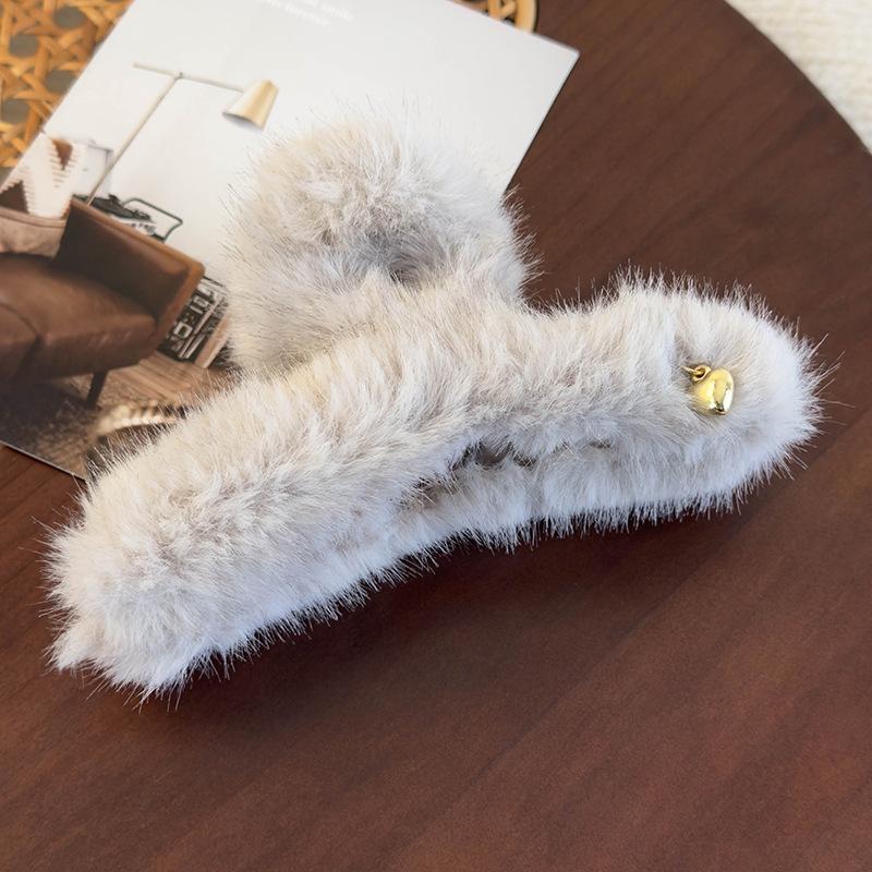 Winter Gold Love Fluffy Large Hair Claw Shark Clips Women Temperament Plush Hairpin Crab HairClips Lady Fashion Hair Accessories