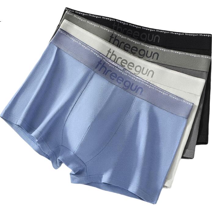 THREEGUN [Impression Series] Men's Underwear, Men's Boxer Briefs, Pure Cotton 7A Antibacterial Seamless Shorts, Fashionable Color-Block Style