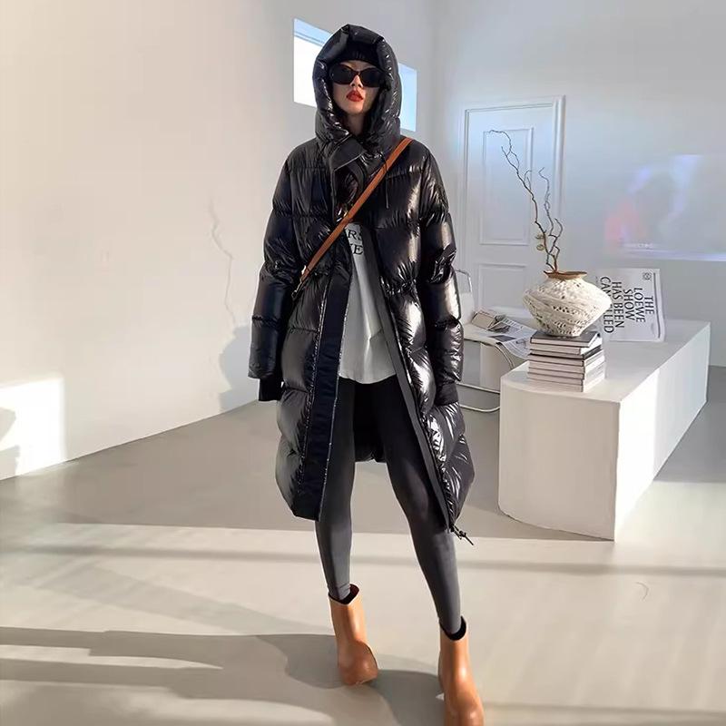 High-end 90 white duck down jacket women's medium and long 2024 winter new thickened waist over knee warm jacket large size