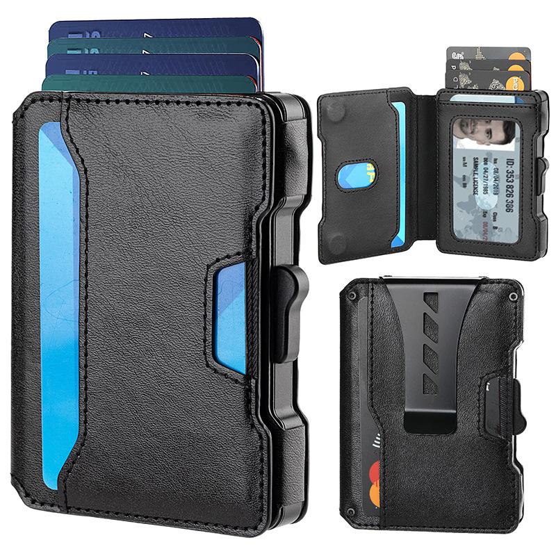 Popular One-click Elastic Card, Metal Leather Card Bag, RFID Anti-theft Brush Function, Multi-card Men's Wallet