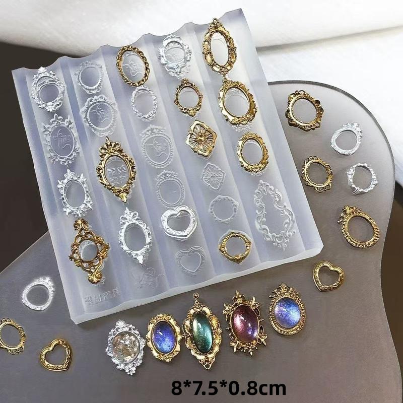 Gem Baroque Shell 3D Relief Nail Art Silicone Mold Transparent Picture Frame Design Manicure Templates for Creative Nail Design