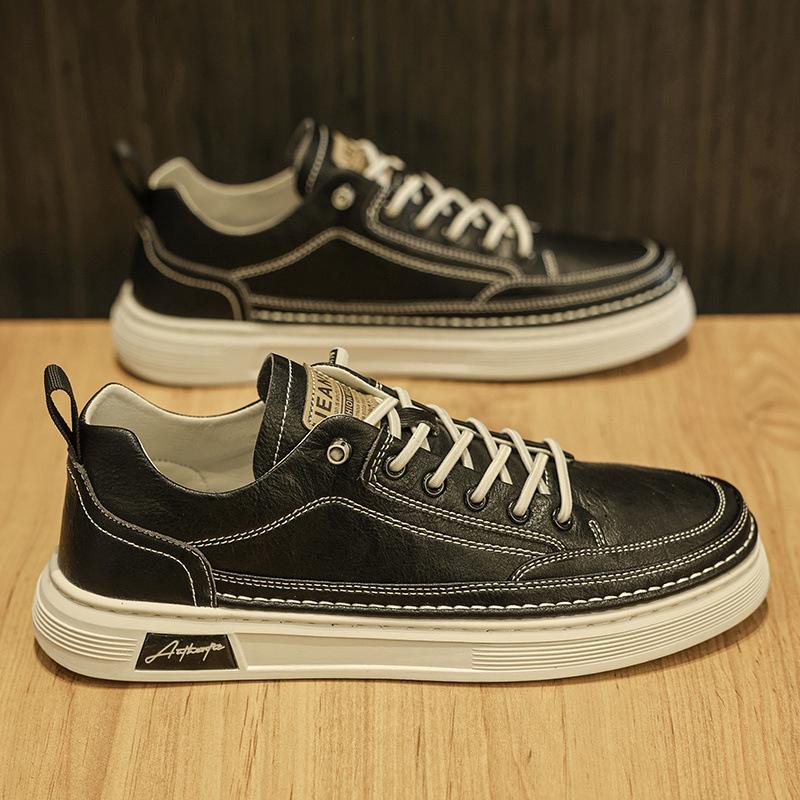 Herrenschuhe Frühling Ein-Pedal Sport- und Freizeitschuhe Business Herren kleine weiße Lederschuhe schwarz wasserdicht Arbeit Tide-Schuhe