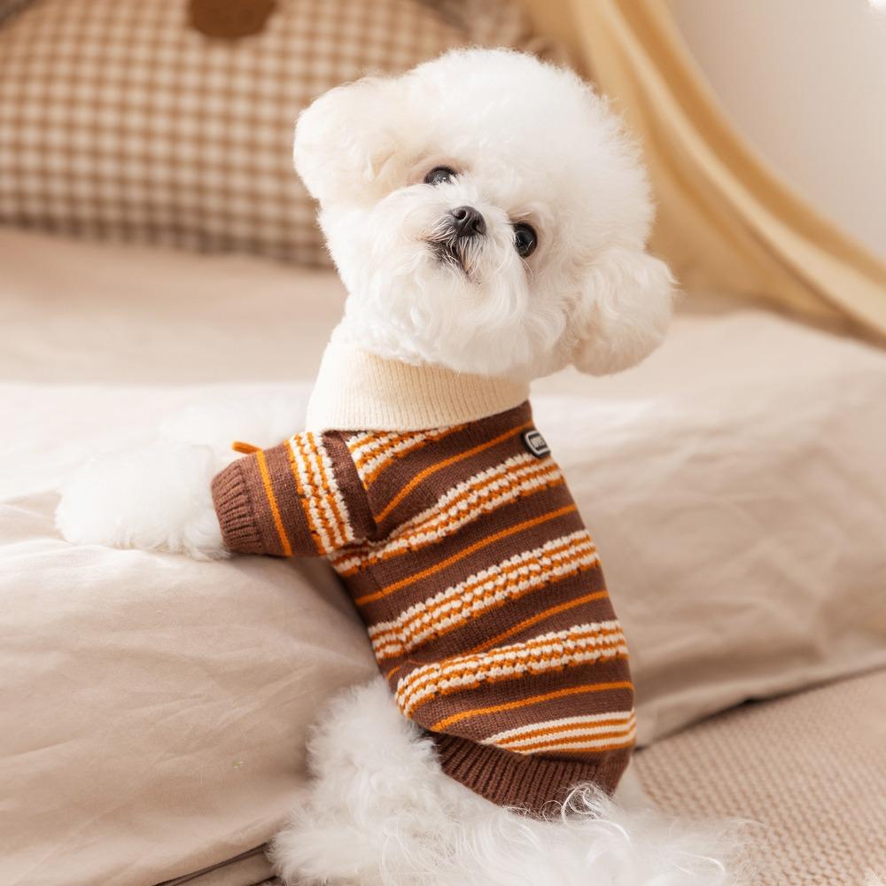 Spring and Autumn dog clothes contrasting color strips lace-up polo collar sweater two-legged small dog Bigbear teddy dog clothes