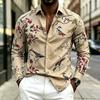 New Men's Shirt Collar Long Sleeved Printed Shirt Street Style Elegant Men's Casual Fashion Top, Comfortable, 17 Colors