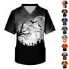 Men's V Neck Halloween Print Scrub Top with Chest Pocket and Two Side Pockets Medical Workwear Shirt for Healthcare Professionals