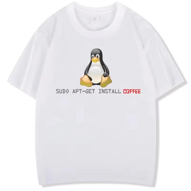 Pure Cotton Linux Get Installation Coffee T-Shirt for Programmers Code Programming Ubuntu BSD Freebsd Tux Sudo Apt Design 4XL