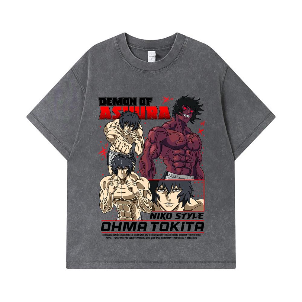 275 GSM Washed T-shirts 100% Cotton Baki V5 Ohma Print Unisex Heavy Cotton T Shirt